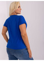 Fashionhunters Kobaltově modrá dámská halenka nadměrné velikosti s manžetou