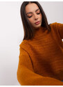 Fashionhunters Světle hnědý asymetrický svetr s vlnou