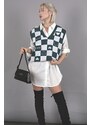Madmext Women's Petrol Green V-Neck Checkered Pattern Regular Fit Sweater Women