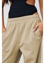 Madmext Women's Beige Oversized Sweatpants with Elastic Waist