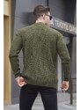 Madmext Khaki Basic Embroidered Knitted Cardigan T6313