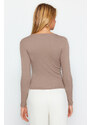Trendyol Mink Premium Soft Fabric V-Neck Fitted/Slippery Knitted Blouse