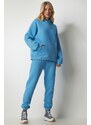 Happiness İstanbul Women's Sky Blue Hooded Raised Tracksuit