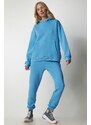 Happiness İstanbul Women's Sky Blue Hooded Raised Tracksuit