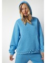 Happiness İstanbul Women's Sky Blue Hooded Raised Tracksuit