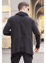 Madmext Black Hooded Men's Patterned Cardigan 1888