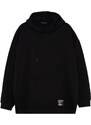 Trendyol Black Plus Size Basic Comfortable Hooded Labeled Fleece Cotton Sweatshirt