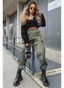 Madmext Mad Girls Khaki oversize dámská tepláková souprava s elastickými nohavicemi MG324