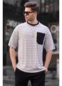 Madmext Men's Gray Striped Basic T-Shirt 6084