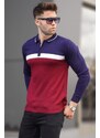 Madmext Claret Red with Zipper Polo Collar Knitwear Sweater 5787