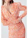Lafaba Women's Orange Padded Patterned Tulle Dress