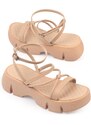 Capone Outfitters Capone Women's Thick soled Beige Sandals with Ankle Strap Comfort Sole