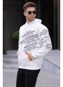 Madmext Ecru Printed Hoodie Sweatshirt 6009