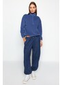 Trendyol Indigo Zipper Detailed Knitted Sweatshirt