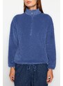 Trendyol Indigo Zipper Detailed Knitted Sweatshirt