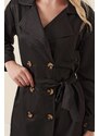 Bigdart 5864 Double Breasted Collar Short Trench Coat - Black