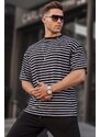 Madmext Men's Black Striped Basic T-Shirt 6071