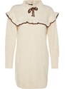 Trendyol Cream Brown Piping Knitwear Knit Sweater