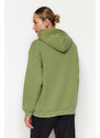 Trendyol Mint Thick Fleece Printed Relaxed/Comfortable Fit Hooded Knitted Sweatshirt