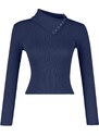 Trendyol Indigo Corduroy Asymmetrical Collar Detail Fitted/Slip-On Knitted Blouse