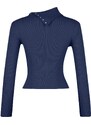 Trendyol Indigo Corduroy Asymmetrical Collar Detail Fitted/Slip-On Knitted Blouse