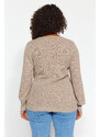 Trendyol Curve Mink dvouřadý pletený svetr s výstřihem