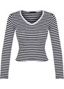 Trendyol Black Striped Ribbed V-Neck Fitted/Simple Long Sleeve Crop Stretch Knitted Blouse