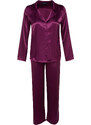 Trendyol Purple Satin Shirt-Pants Woven Pajamas Set