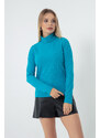 Lafaba Women's Turquoise Turtleneck Knitted Blouse