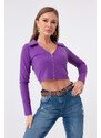 Lafaba Women's Purple Zipper Detailed Knitted Blouse