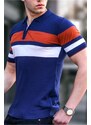 Madmext Men's Navy Blue Polo Neck Zippered T-Shirt 5730