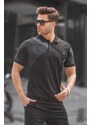 Madmext Black Patterned Polo Neck Men's T-Shirt 6081