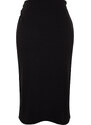 Trendyol Black Crepe Midi Knitted Skirt With Buckle