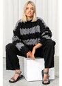 Madmext Anthracite Patterned Oversize Sweater