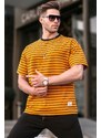 Madmext Men's Yellow Crew Neck Striped Basic T-Shirt 6064