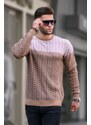 Madmext Beige Patterned Men's Knitted Sweater 5977