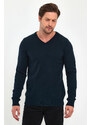 Lafaba Men's Navy Blue V-Neck Basic Knitwear Sweater