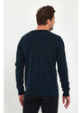 Lafaba Men's Navy Blue V-Neck Basic Knitwear Sweater