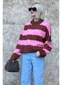 Madmext Pink Patterned Oversize Sweater