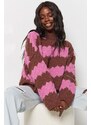 Madmext Pink Patterned Oversize Sweater