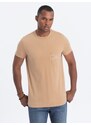 Ombre Clothing Pánské bavlněné tričko s potiskem kapes - světle hnědé V6 S1742