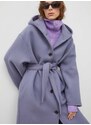 Vlněný kabát Samsoe Samsoe fialová barva, přechodný, oversize