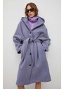 Vlněný kabát Samsoe Samsoe fialová barva, přechodný, oversize