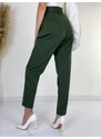 Webmoda Dámské khaki elegantní kalhoty s vysokým pasem a páskem LIA