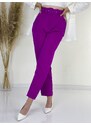 Webmoda Dámské fialové elegantní kalhoty s vysokým pasem a páskem LIA