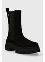 Semišové kotníkové boty Tommy Hilfiger ESSENTIAL SUEDE CHELSEA BOOT dámské, černá barva, na platformě, FW0FW07489