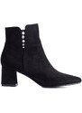 Pěkné kotníčkové boty černé dámské na širokém podpatku