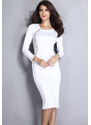 Bílé midi šaty s dlouhými rukávy Elegant