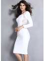 Bílé midi šaty s dlouhými rukávy Elegant