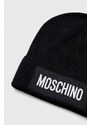 Kašmírová čepice Moschino černá barva, vlněná
